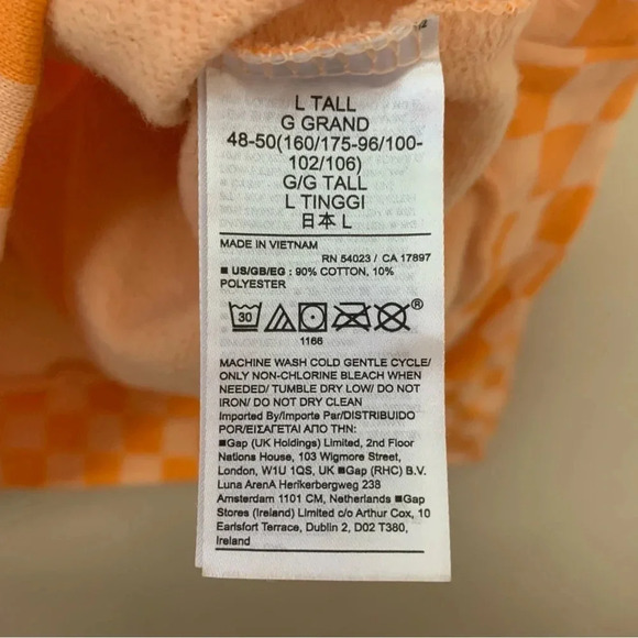 GAP Raglan Long Sleeve Pullover Orange Check Large Tall - Picture 3 of 6